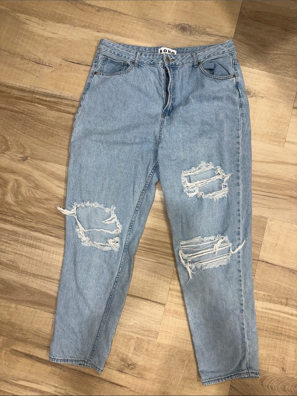 S.O.N.G. Light Wash Distressed Boyfriend Jeans